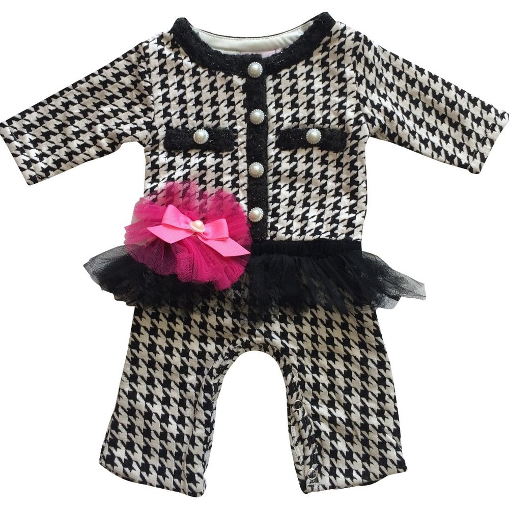 CachCach Baby Girls One Piece Black and White Houndstooth Dressy Outfit